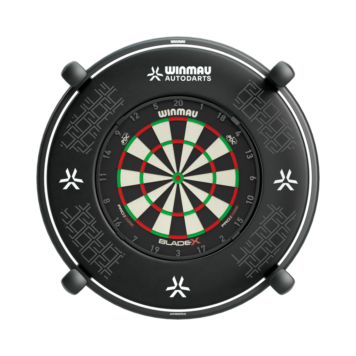 The Autodarts X camera and lighting ring around a dartboard